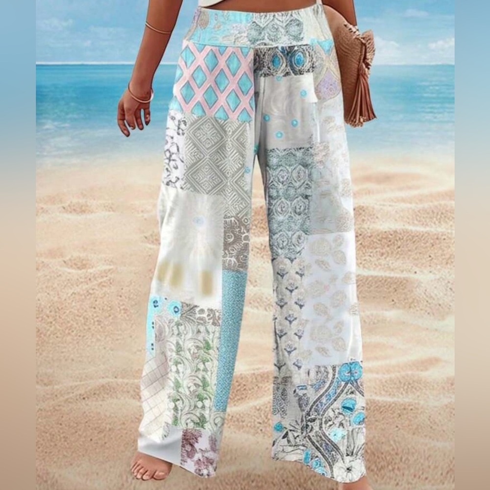 Bohemian Patchwork Wide-Leg Pants
